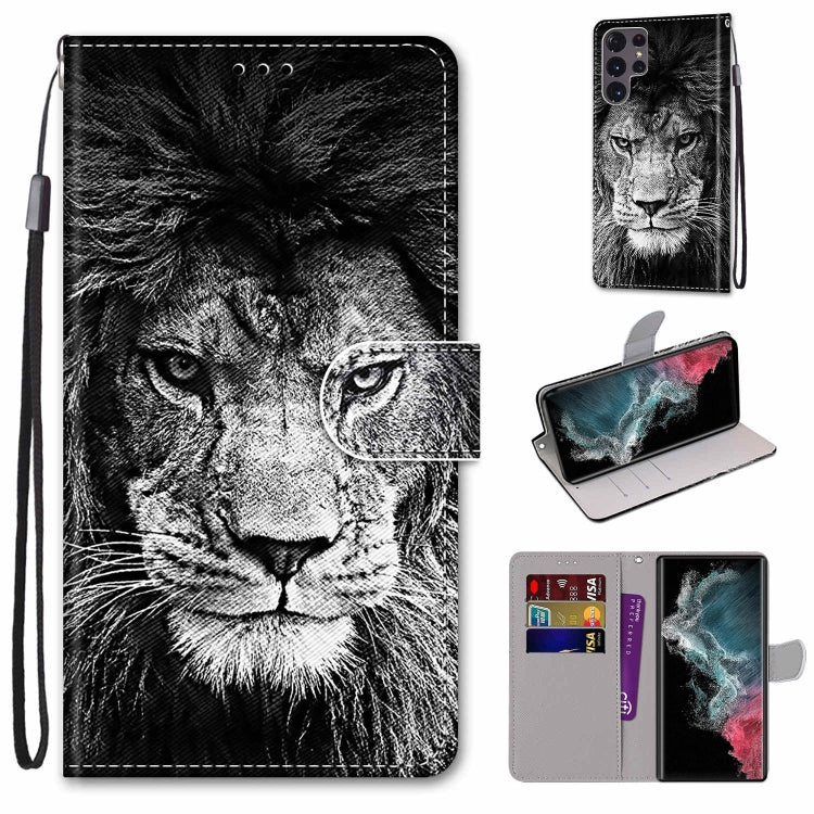 Colored Lion Head Design PU Leather Case for Samsung Galaxy S22 Ultra 5G