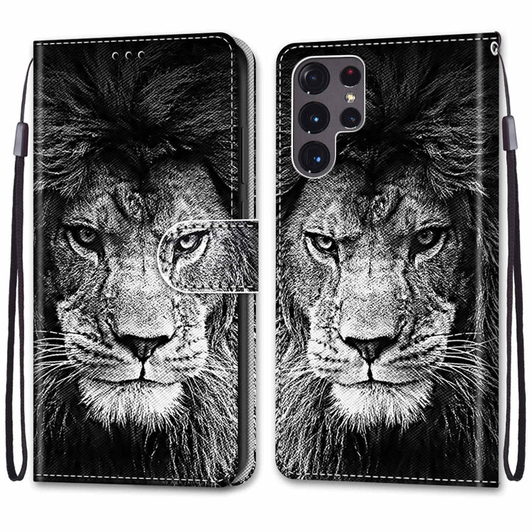Colored Lion Head Design PU Leather Case for Samsung Galaxy S22 Ultra 5G