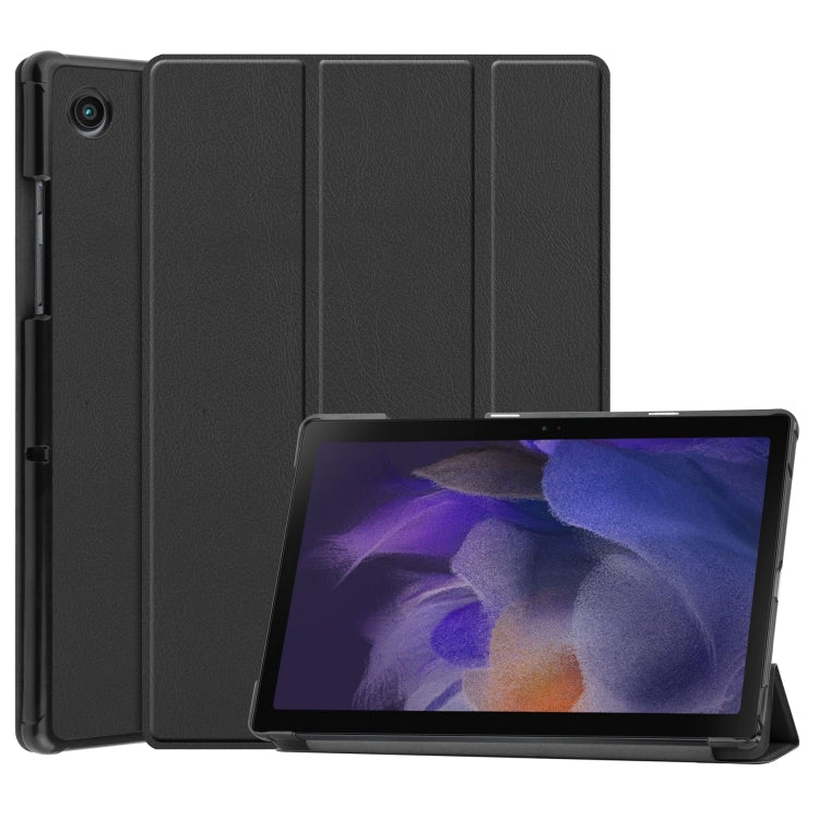 Samsung Galaxy Tab A8 2021 Black Leather Tablet Case with Three-folding Holder