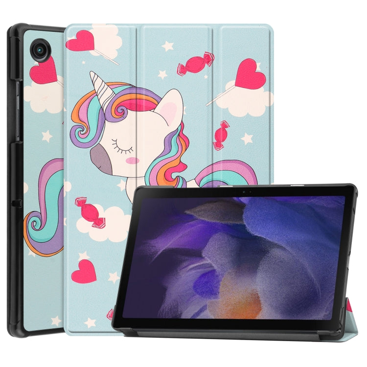 Painted Leather Tablet Case for Samsung Galaxy Tab A8 2021 with Unicorn Design and 3-Fold Holder