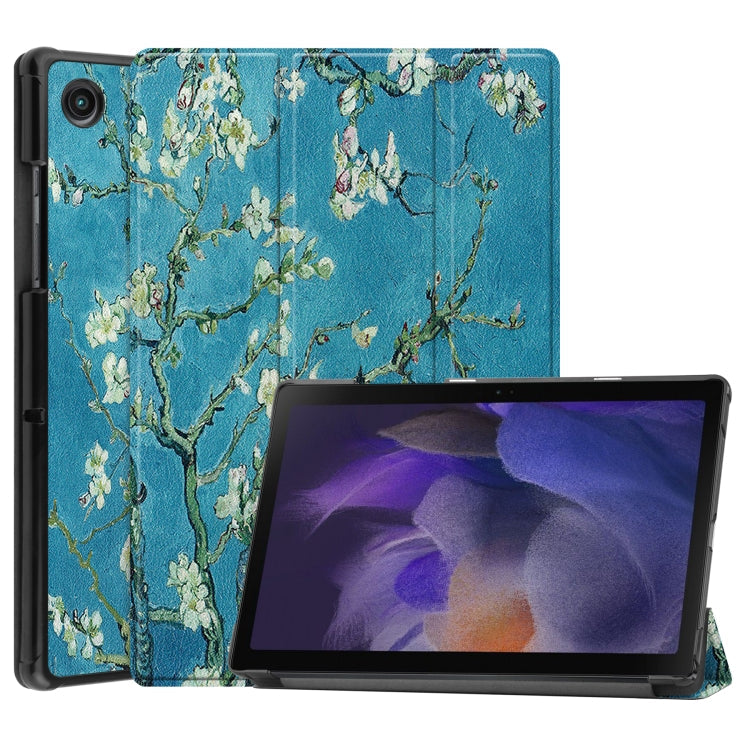 Apricot Blossom Painted Leather Cover for Samsung Galaxy Tab A8 2021 with 3-Fold Holder