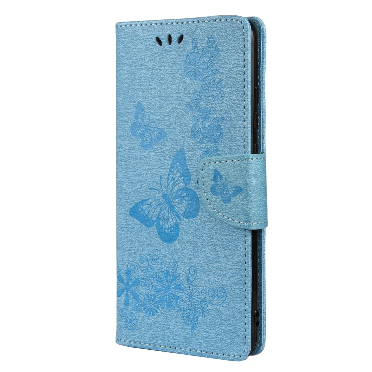 Butterfly Embossed Blue Leather Phone Case for Samsung Galaxy A33 5G with Card Slot & Holder