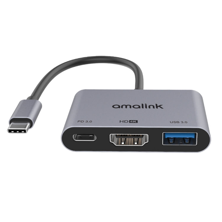 Type-C to HDMI + USB 3.0 + PD HUB Adapter by amalink 9175D (Grey)