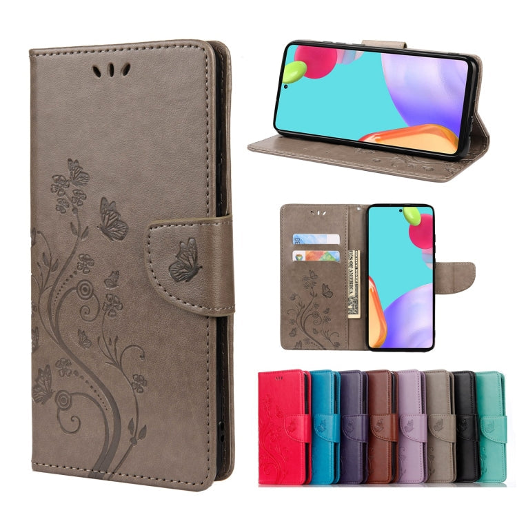 Butterfly Flower Pattern Leather Phone Case for Samsung Galaxy A33 5G in Grey