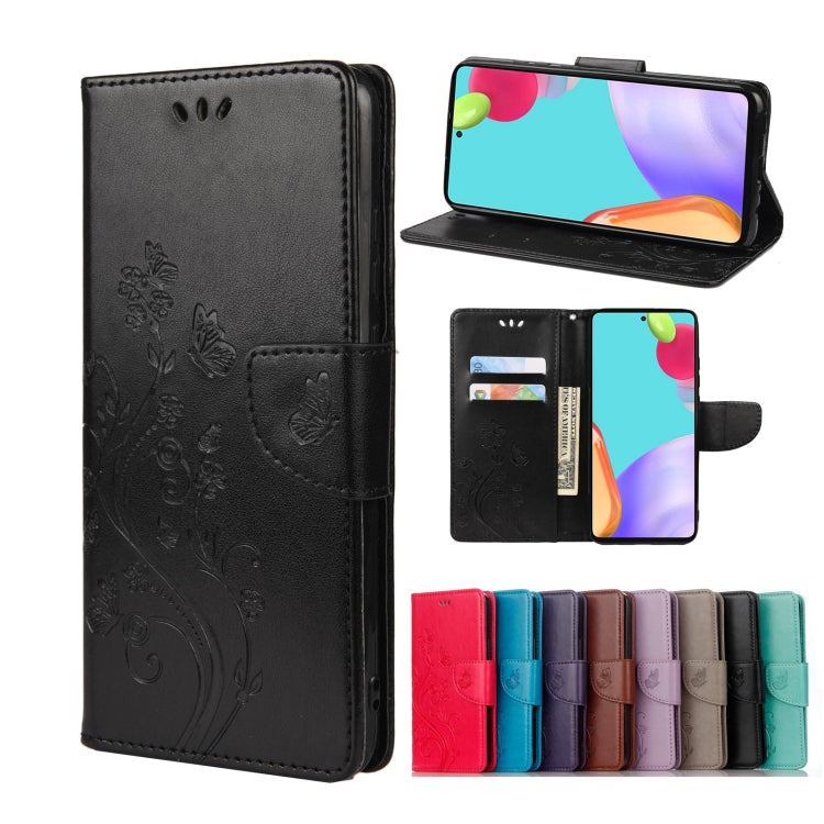 Butterfly Flower Pattern Leather Phone Case for Samsung Galaxy A53 5G (Black) with Card Slot & Holder