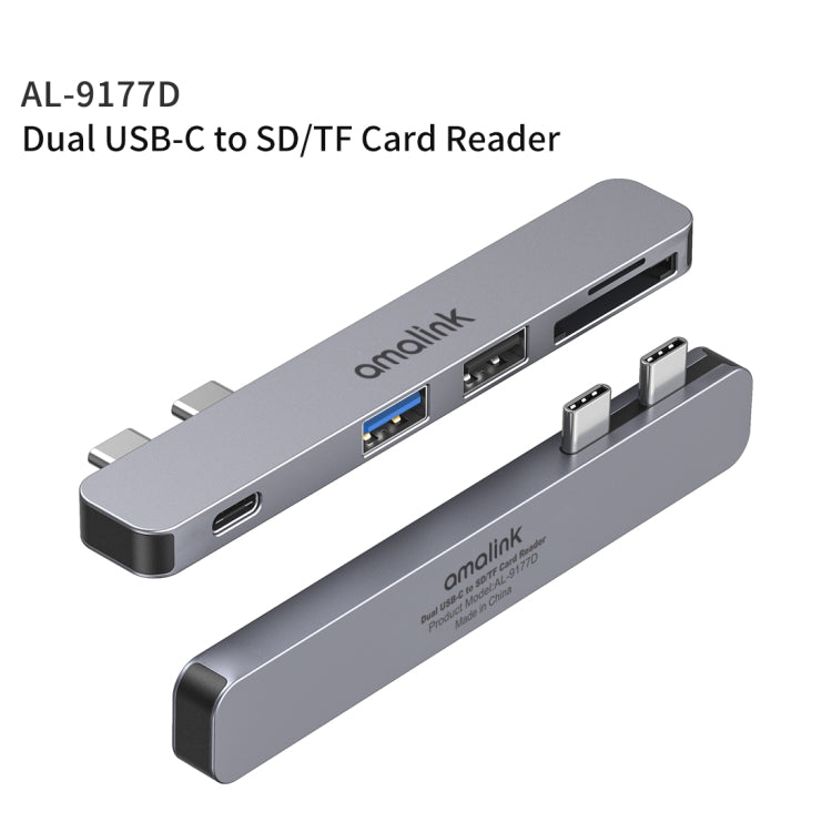 2-in-1 Dual Type-C/USB-C SD/TF Card Reader with Power Delivery (Grey)