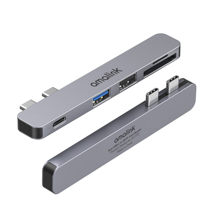 2-in-1 Dual Type-C/USB-C SD/TF Card Reader with Power Delivery (Grey)