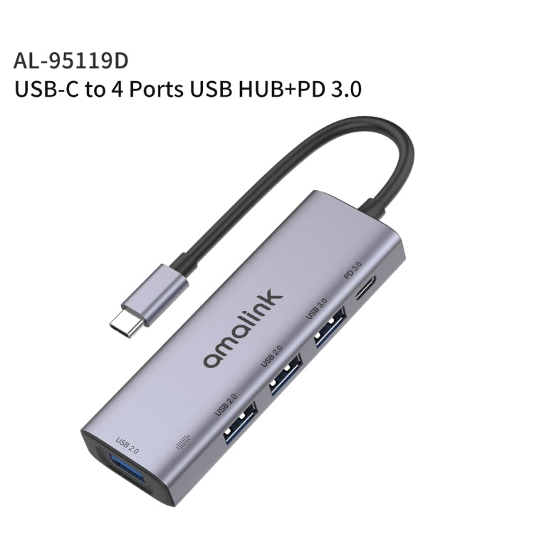 amalink 95119D Type-C Docking Station with 4 USB Ports and PD 3.0 - Grey