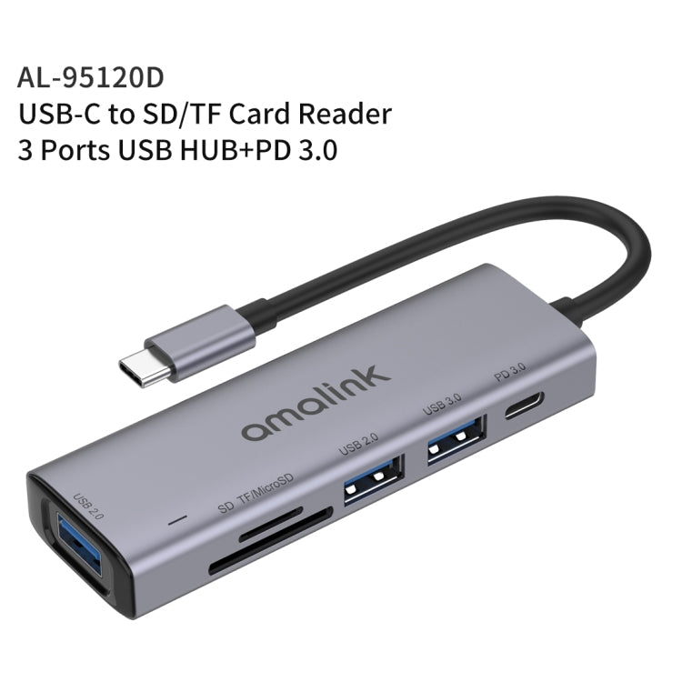 Amalink 95120D Type-C Multi-function HUB with Rapid Data Transmission and Advanced Protection (Grey)