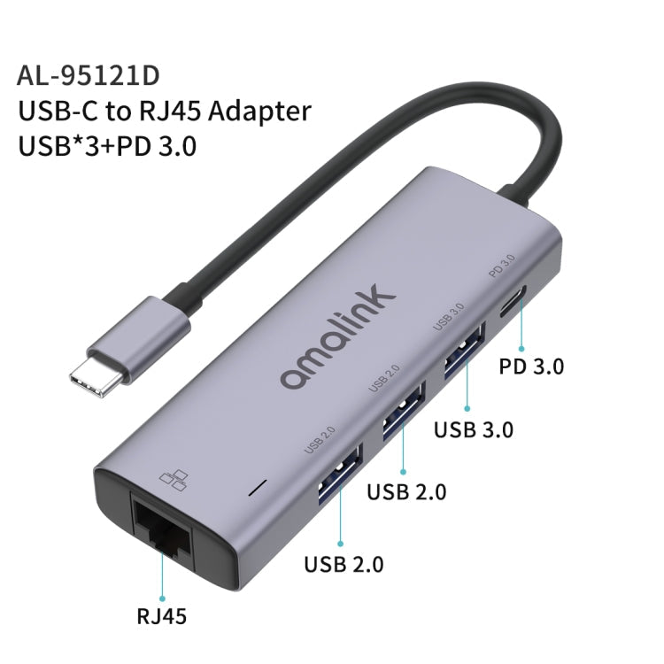 Type-C / USB-C to RJ45 + 3 Ports USB + PD 3.0 Multi-function HUB with Fast Network and High-Speed USB Ports