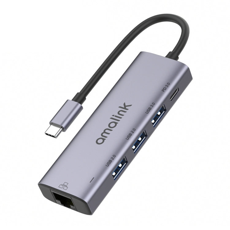 Type-C / USB-C to RJ45 + 3 Ports USB + PD 3.0 Multi-function HUB with Fast Network and High-Speed USB Ports