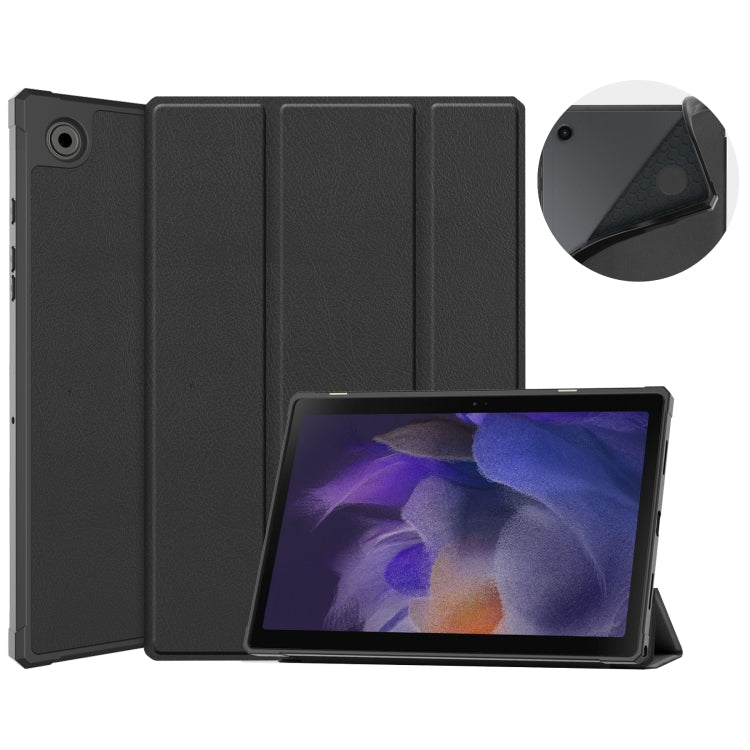 3-Fold Holder Leather Tablet Case for Samsung Galaxy Tab A8 2021 SM-X205 (Black)