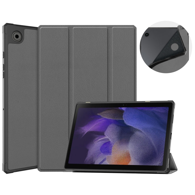 3-Fold Holder Leather Tablet Case for Samsung Galaxy Tab A8 2021 SM-X205 in Grey