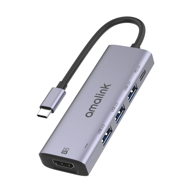 Amalink 95123D Type-C / USB-C to HDMI + 3 Ports USB + PD 3.0 Multi-function HUB(Grey)