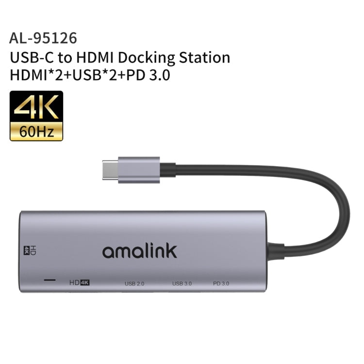 Dual HDMI + 2 USB Ports + PD 3.0 Multi-function HUB(Grey)