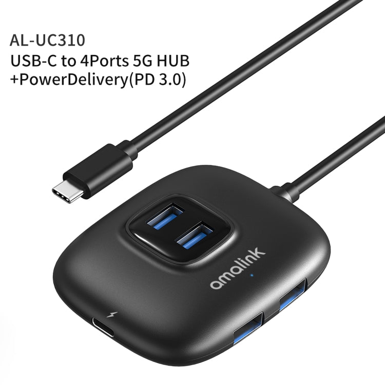 USB-C to 4 Ports USB Multi-function HUB with High-Speed Transmission (Black)