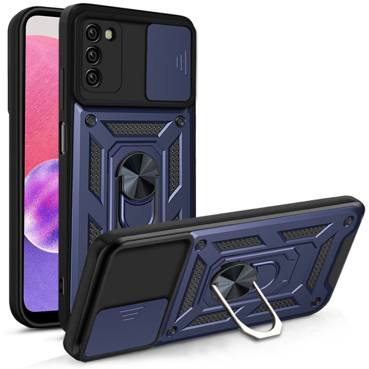Sliding Camera Design Blue Phone Case for Samsung Galaxy A03s EU Version