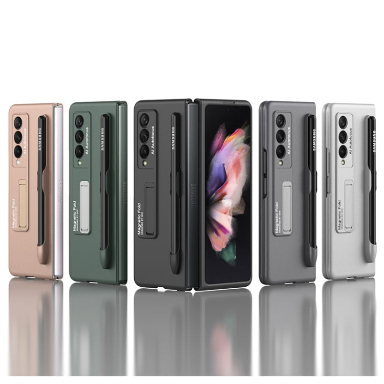 GKK Ultra-thin PC Phone Flip Case for Samsung Galaxy Z Fold3 5G (Grey) with Holder & Pen Slot