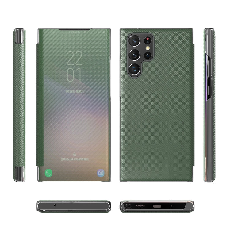 Carbon Fiber Green Leather Phone Case for Samsung Galaxy S22 Ultra 5G