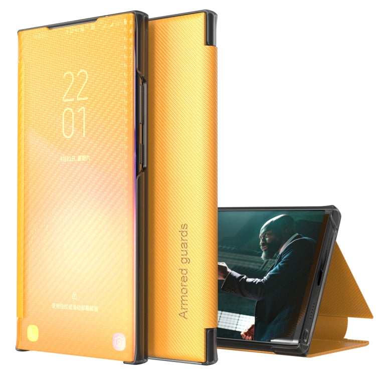 Carbon Fiber View Time Leather Phone Case for Xiaomi Redmi Note 11 5G (Yellow)