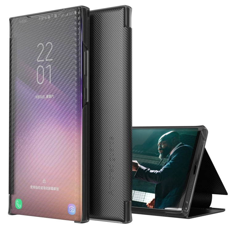 Carbon Fiber View Time Leather Phone Case for Xiaomi Redmi Note 11 Pro 5G (Black)