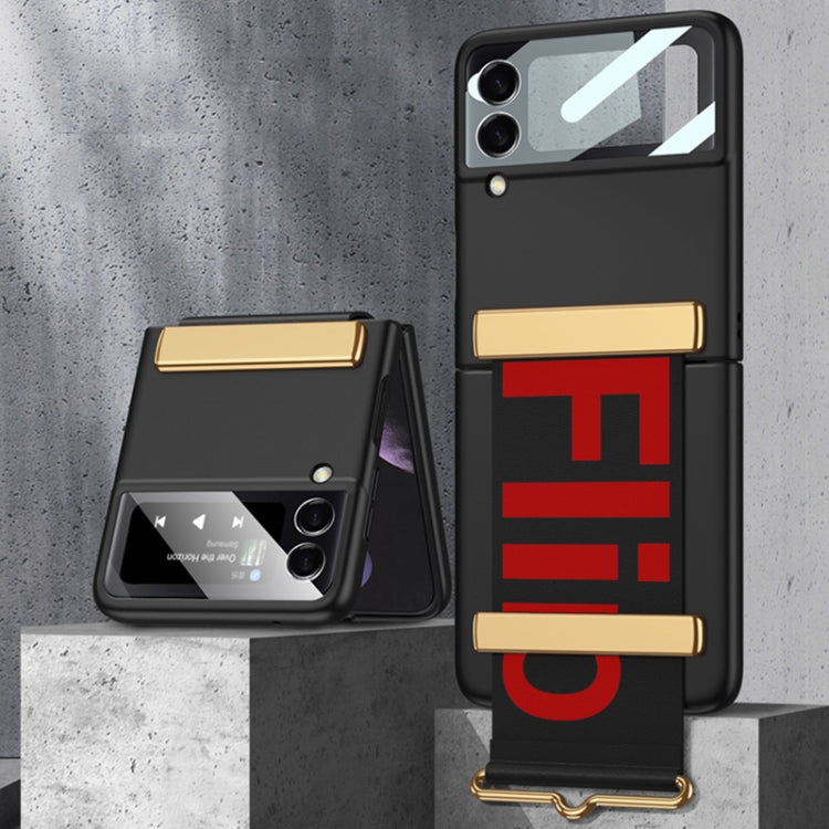 GKK Ultra-thin Full Coverage Phone Flip Case for Samsung Galaxy Z Flip3 5G with Wristband (Black)