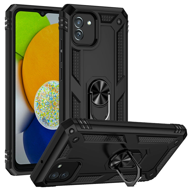 Samsung Galaxy A03 164mm Shockproof Phone Case with 360-Degree Rotating Holder (Black)