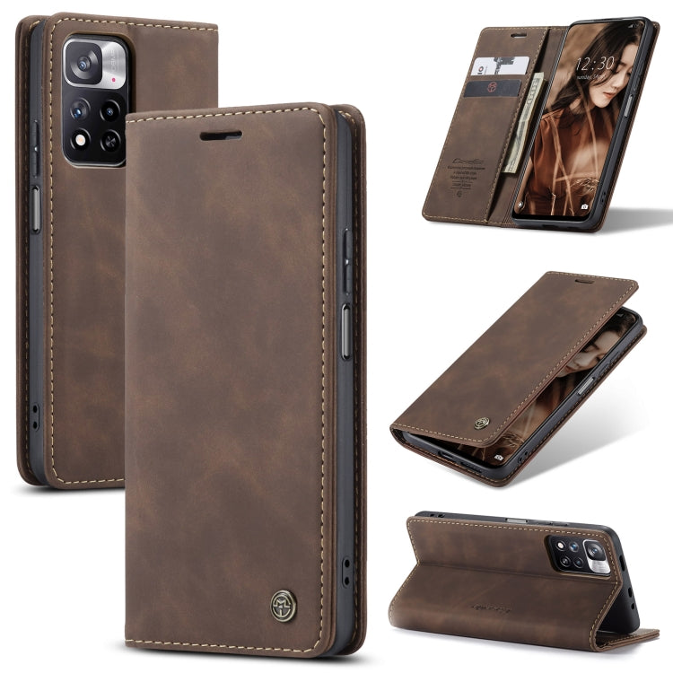 CaseMe 013 Multifunctional Horizontal Flip Leather Phone Case for Xiaomi Redmi Note 11 Pro Global/Redmi Note 11 Pro 5G Global (Coffee)