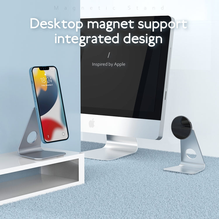 R-JUST SJ19 Round Magnetic Desktop Phone Holder - Gray/Silver