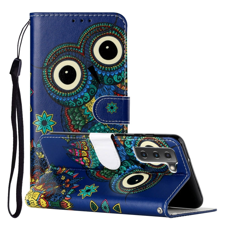 Blue Owl PU Leather Phone Case for Samsung Galaxy S22 5G with Oil Embossed Pattern