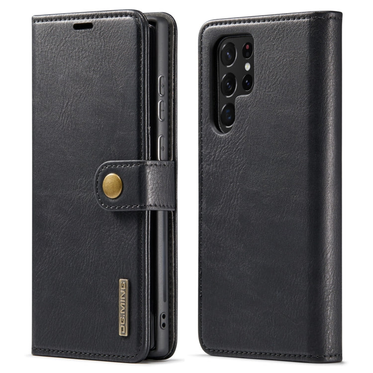 DG.MING Crazy Horse Texture Detachable Magnetic Leather Phone Case for Samsung Galaxy S22 Ultra 5G (Black)