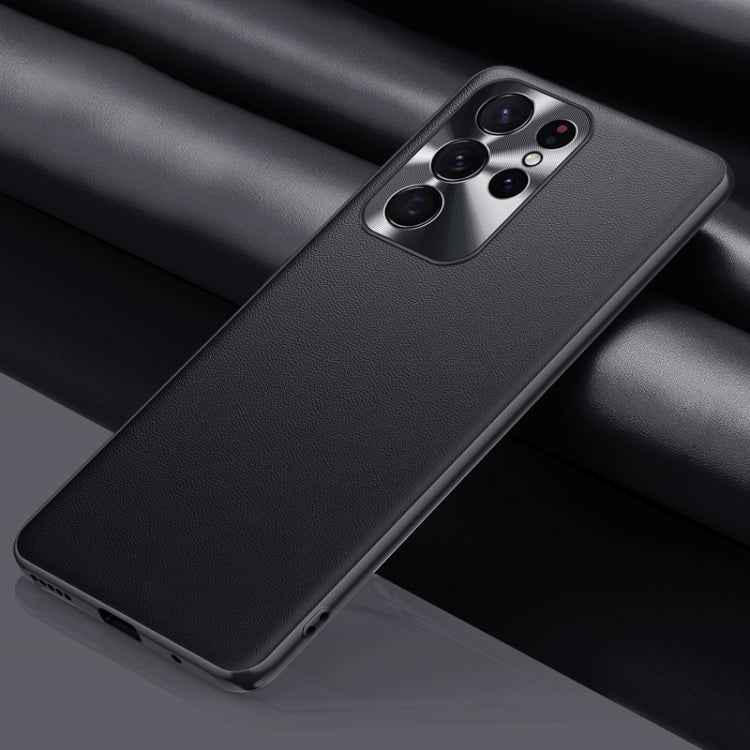 Black Plain Leather Phone Case for Samsung Galaxy S22 Ultra 5G