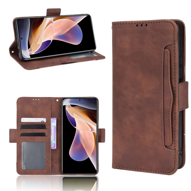 Skin Feel Calf Pattern Leather Phone Case for Xiaomi Redmi Note 11 Pro (Brown)