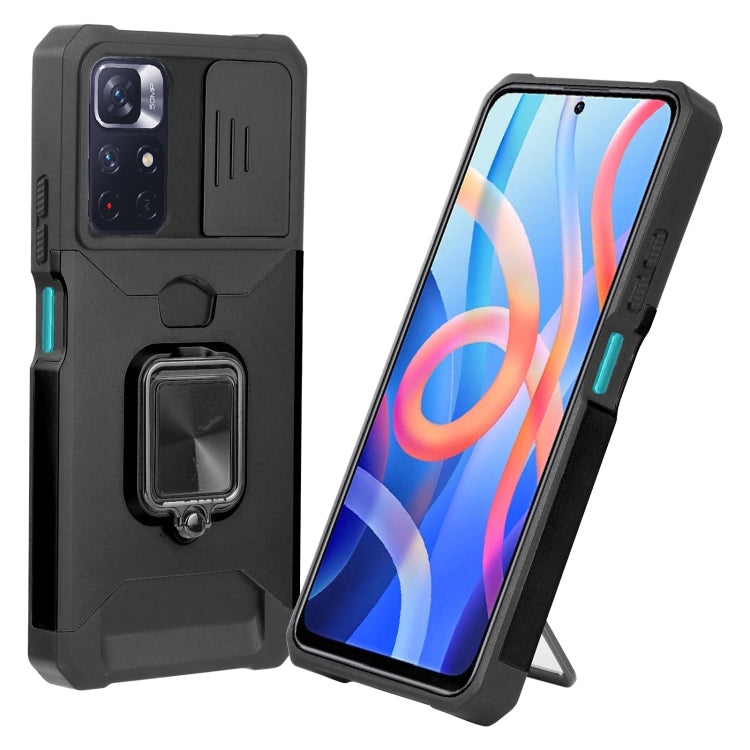 Sliding Camera Cover Design Black Phone Case for Xiaomi Redmi Note 11 5G China / Poco M4 Pro 5G