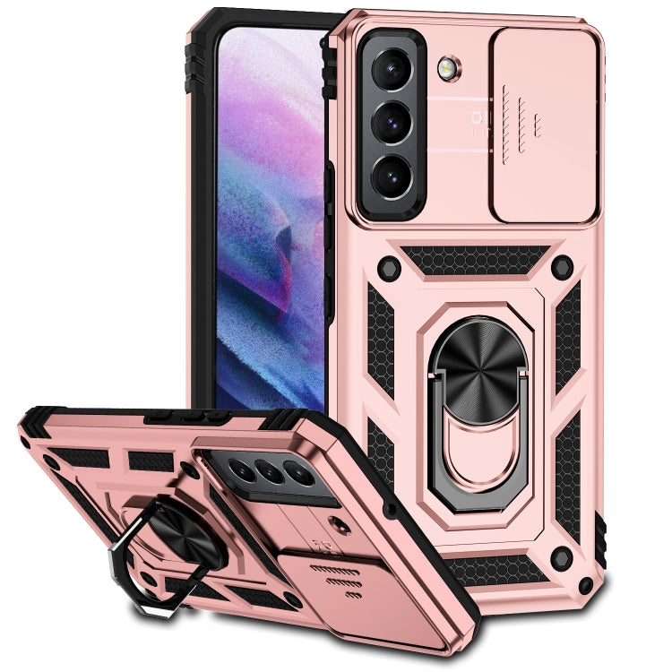 Rose Gold Sliding Camshield Holder Phone Case for Samsung Galaxy S22 5G