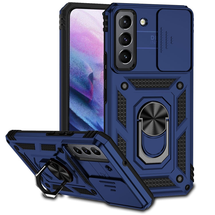 Blue Sliding Camshield Holder Phone Case for Samsung Galaxy S22+ 5G