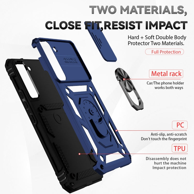 Blue Sliding Camshield Holder Phone Case for Samsung Galaxy S22+ 5G