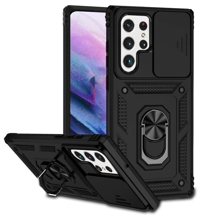 Sliding Camshield Holder Phone Case for Samsung Galaxy S22 Ultra 5G (Black)