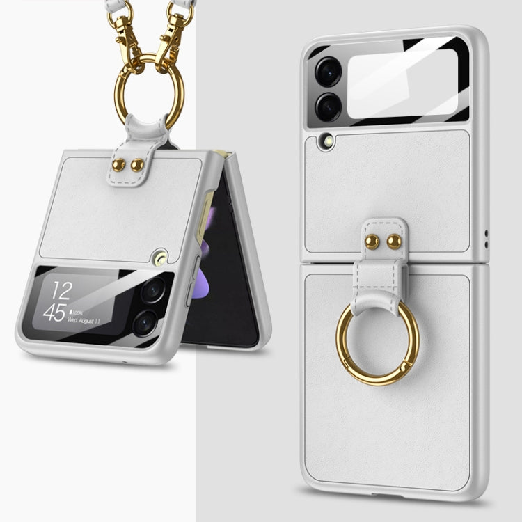 GKK Ultra-thin PC + PU Phone Case with Ring & Strap for Samsung Galaxy Z Flip3 5G (Silver)