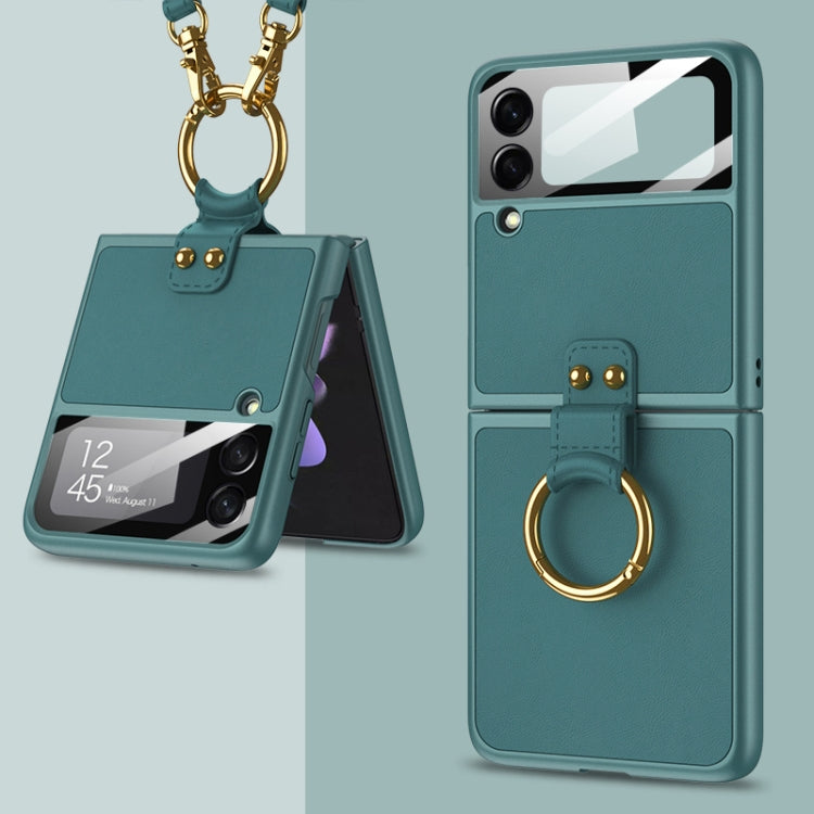 Lightweight Dark Green Phone Case with Ring and Strap for Samsung Galaxy Z Flip3 5G