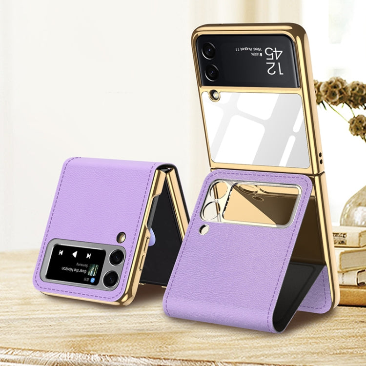 GKK Plating + Leather Phone Case with Magnetic Holder for Samsung Galaxy Z Flip3 5G (Purple)