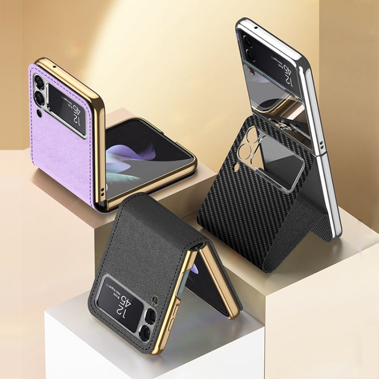GKK Plating + Leather Phone Case for Samsung Galaxy Z Flip3 5G with Magnetic Holder