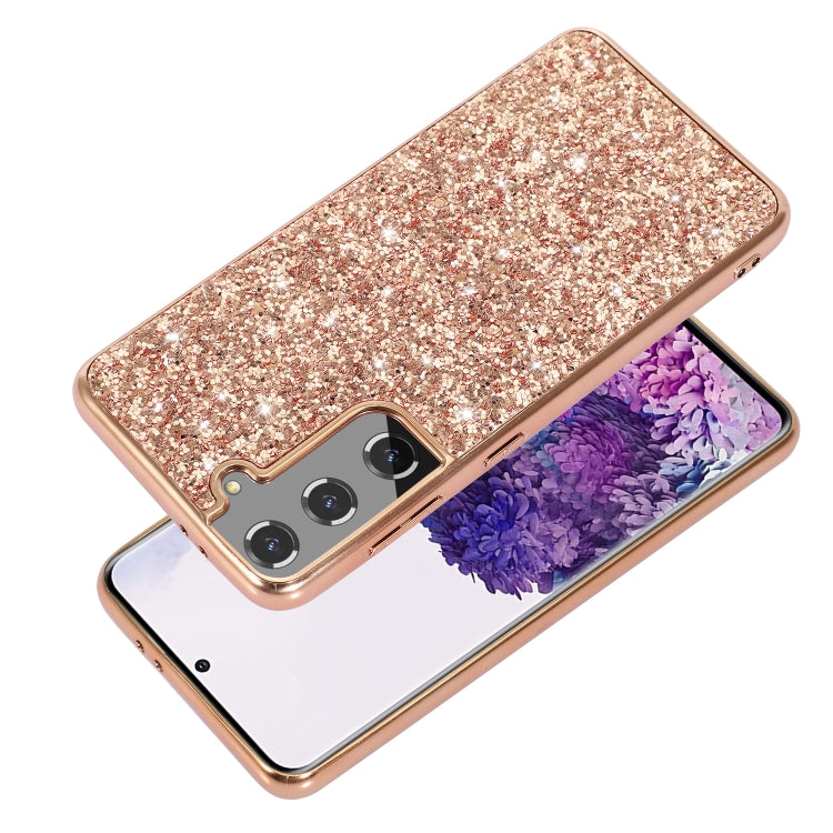 Glitter Powder Shockproof TPU Protective Phone Case for Samsung Galaxy S22 Ultra 5G (Rose Gold)