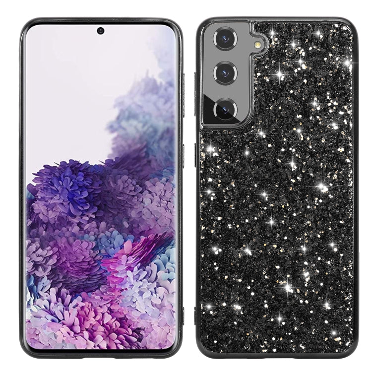 Glitter Powder Shockproof TPU Protective Phone Case for Samsung Galaxy S22 Ultra 5G (Black)
