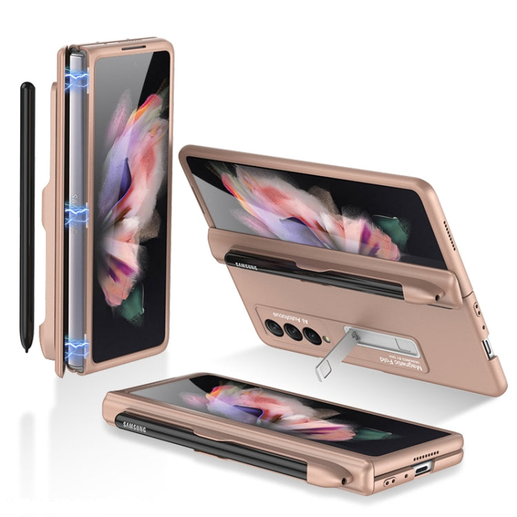 GKK Magnetic Phone Flip Case with Pen Slot for Samsung Galaxy Z Fold3 5G (Gold)
