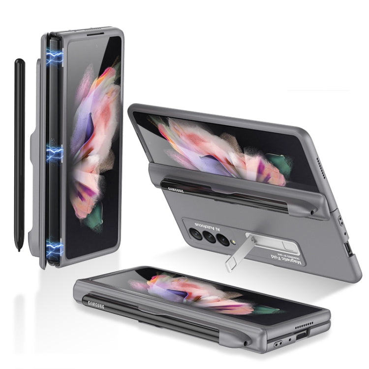GKK Magnetic Full Coverage Phone Flip Case with Pen Slot for Samsung Galaxy Z Fold3 5G in Grey