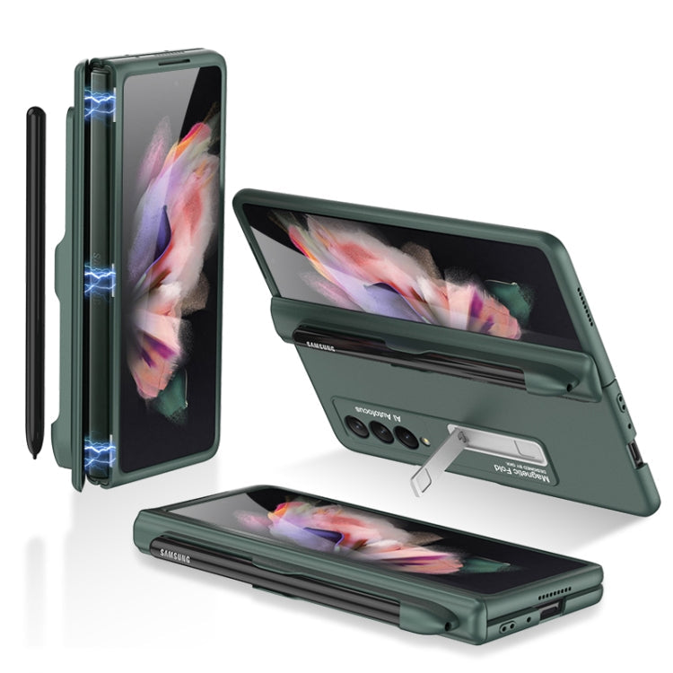 Samsung Galaxy Z Fold3 5G GKK Magnetic Full Coverage Phone Flip Case with Pen Slot(Dark Green)