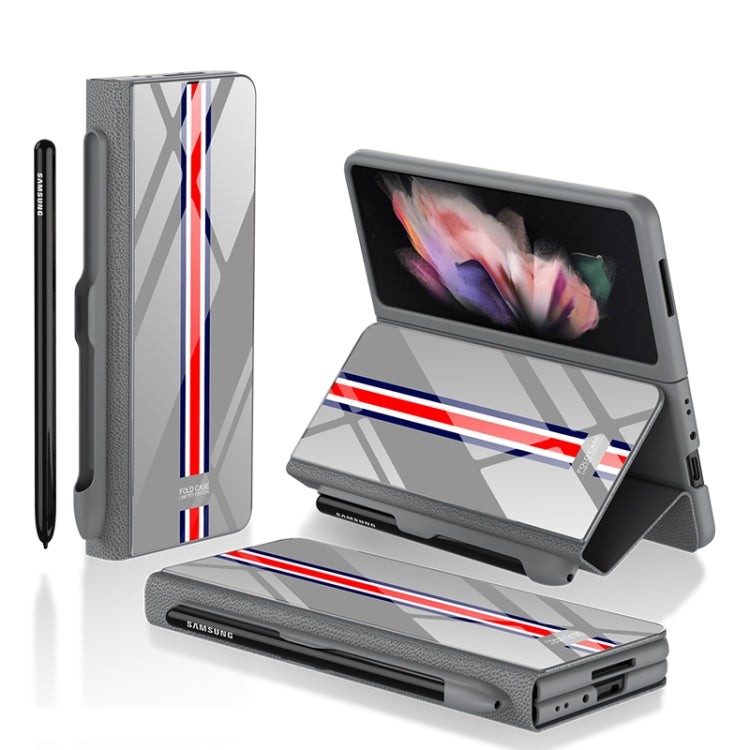 GKK Flip Tempered Glass Phone Case with Pen Slot for Samsung Galaxy Z Fold3 5G (Exclusive Grey)