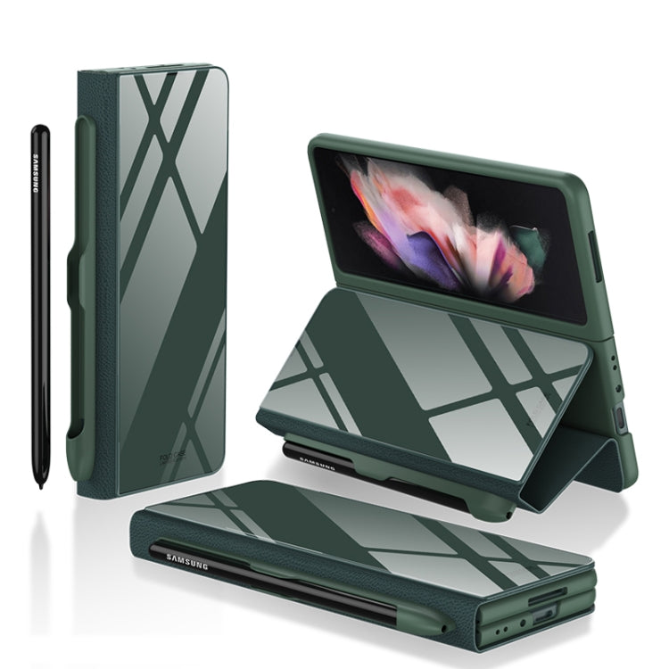 Dark Green GKK Flip Tempered Glass Phone Case with Pen Slot for Samsung Galaxy Z Fold3 5G