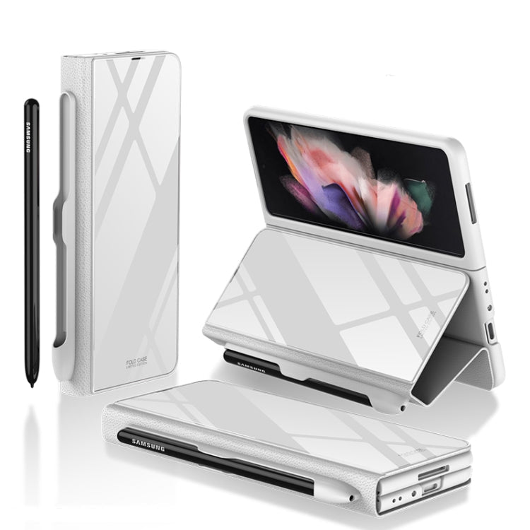 GKK Flip Tempered Glass Phone Case with Pen Slot for Samsung Galaxy Z Fold3 5G (Silver)